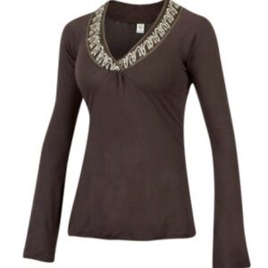 Prana Brown Long Sleeve V-Neck Top A0317